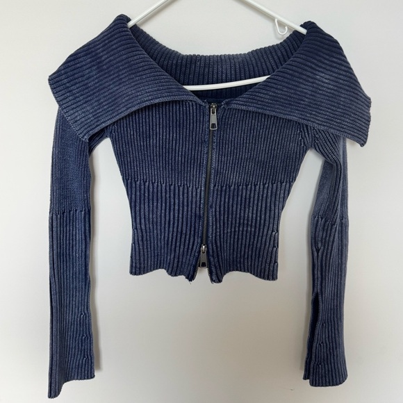 NWOT Fashion Nova Washed Cropped Cardigan - Navy - Picture 3 of 5